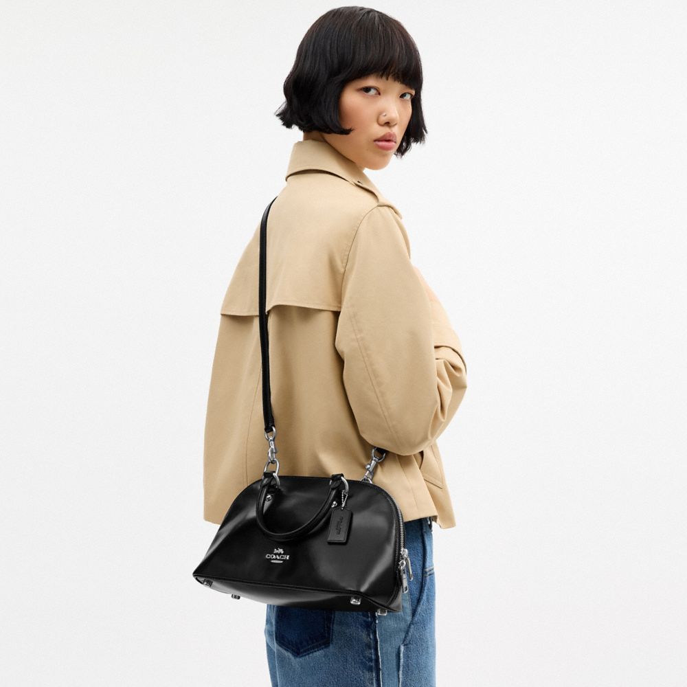 COACH®,Lara Satchel Bag,Recycled Polyester,Lining Recycled Polyester,Satchel,Metal,Logo,Casual,Black