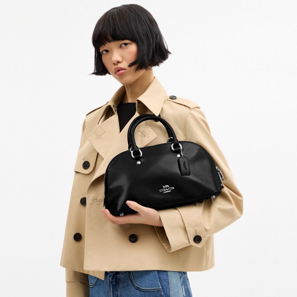 COACH®,Lara Satchel Bag,Recycled Polyester,Lining Recycled Polyester,Satchel,Metal,Logo,Casual,Black,Detail View