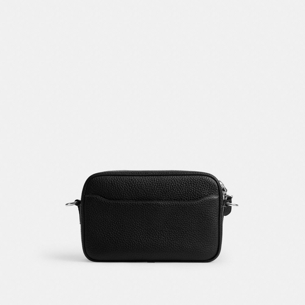 COACH®,Radio Camera Bag,Leather,Cotton,Crossbody,Pendant,Adjustable,Silver Metal,Casual,Black,Back View