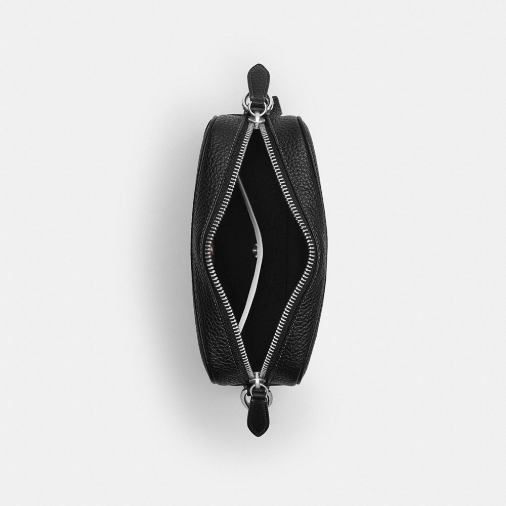 COACH®,Radio Camera Bag,Leather,Cotton,Crossbody,Pendant,Adjustable,Silver Metal,Casual,Black,Inside View,Top View