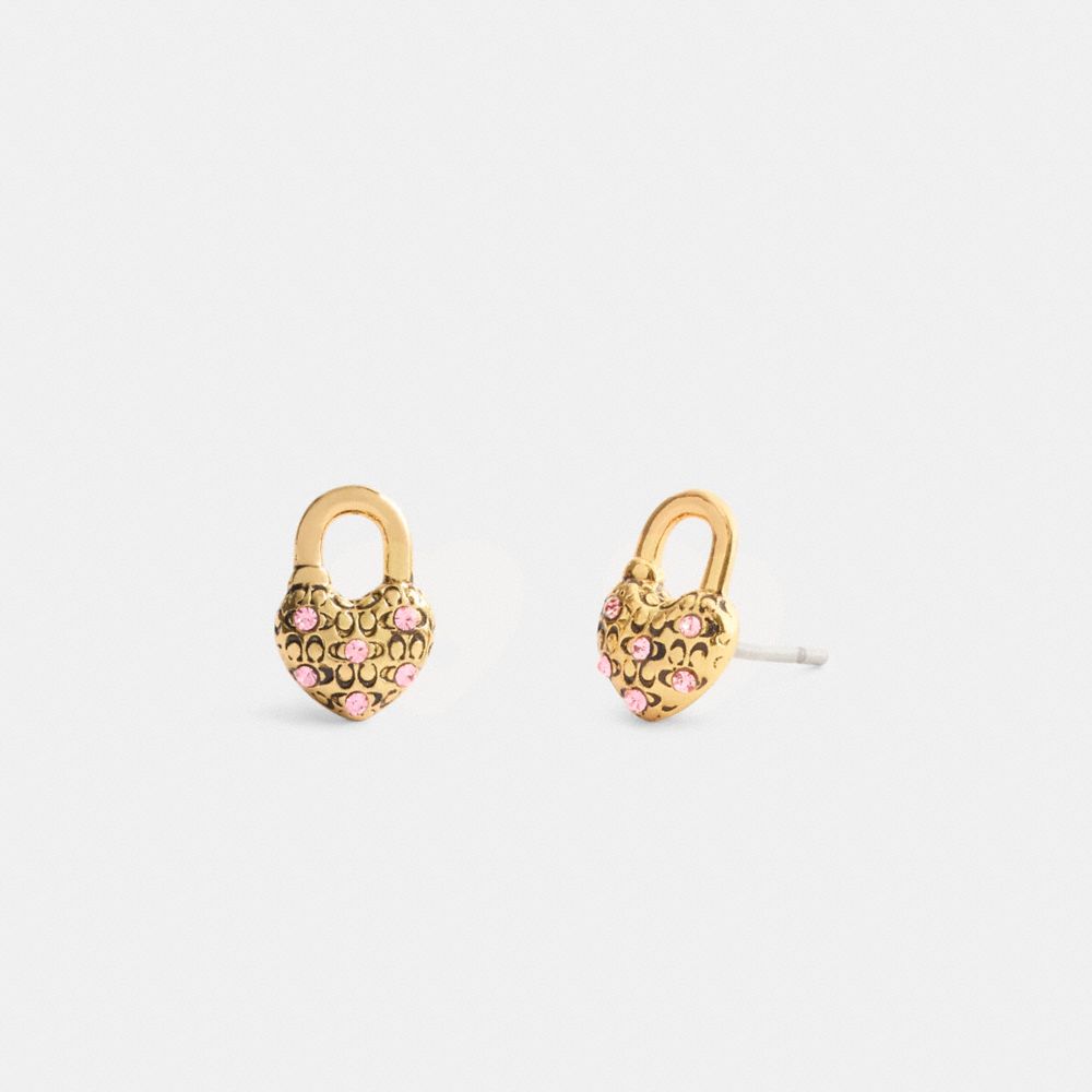 Coach Heart Padlock Stud Earrings In Multi