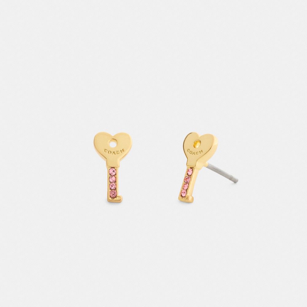 Coach Pavé Key Stud Earrings In Gold