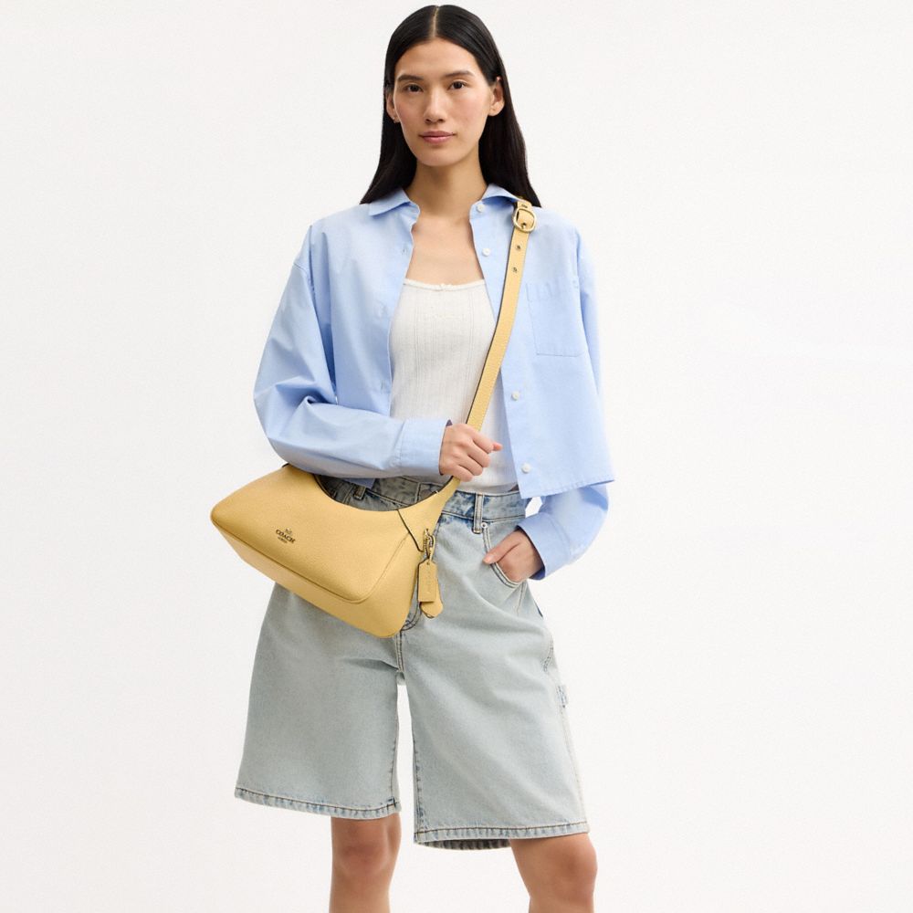 COACH®,Ella Small Shoulder Bag,Leather,Lining Recycled Polyester,Recycled Polyester,Hobo,Pendant,Adjustable,Sustainable,Si...,,Detail View