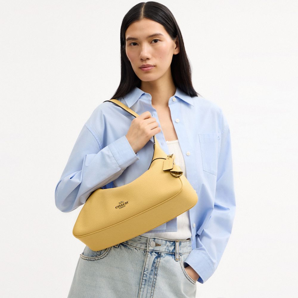 COACH®,Ella Small Shoulder Bag,Leather,Lining Recycled Polyester,Recycled Polyester,Hobo,Pendant,Adjustable,Sustainable,Si...,,Detail View