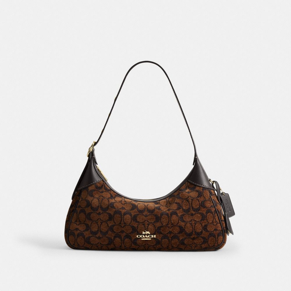 COACH®,Ella Small Shoulder Bag In Signature Chenille,Brown,Front View