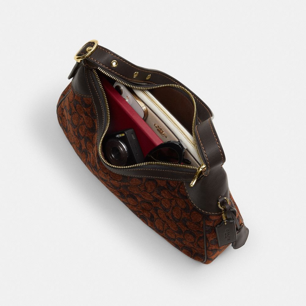 COACH®,Ella Small Shoulder Bag In Signature Chenille,Brown,Inside View,Top View