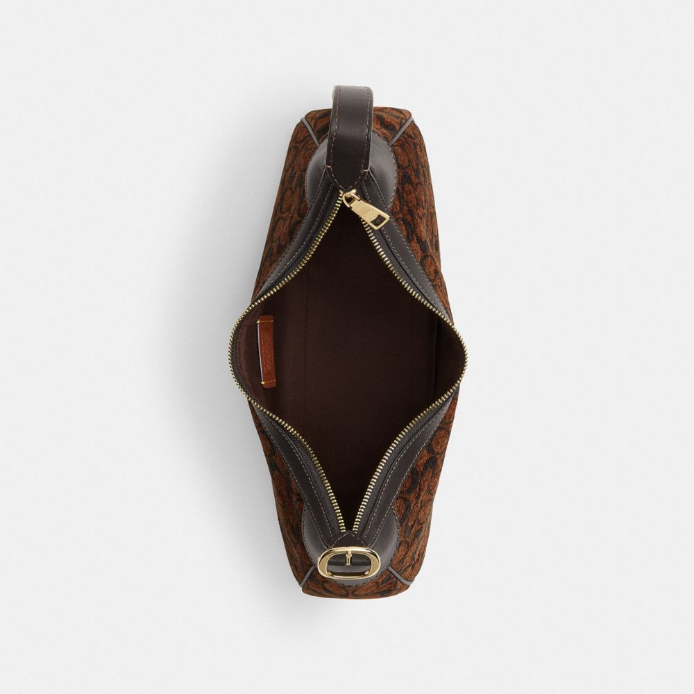 COACH®,Ella Small Shoulder Bag In Signature Chenille,Brown,Inside View,Top View