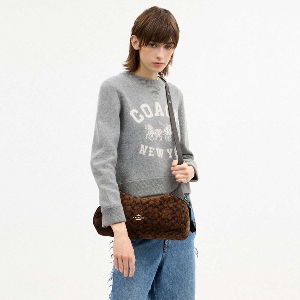 COACH®,Ella Small Shoulder Bag In Signature Chenille,Brown,Detail View