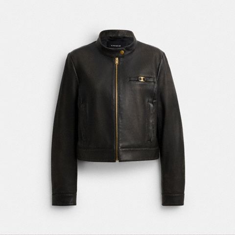 Женские куртки Coach Loved Leather Heritage C Racer Jacket