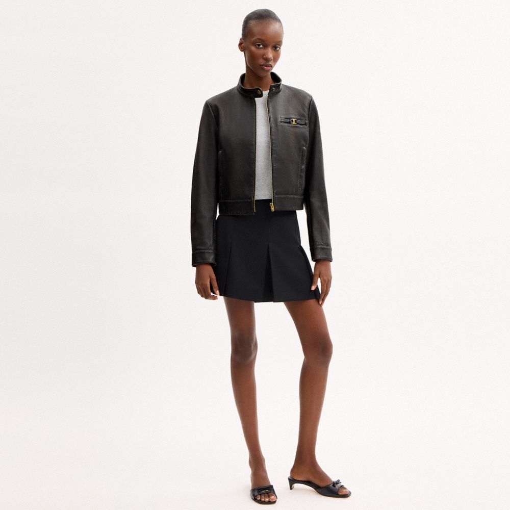 Женские куртки Coach Loved Leather Heritage C Racer Jacket — фото 3