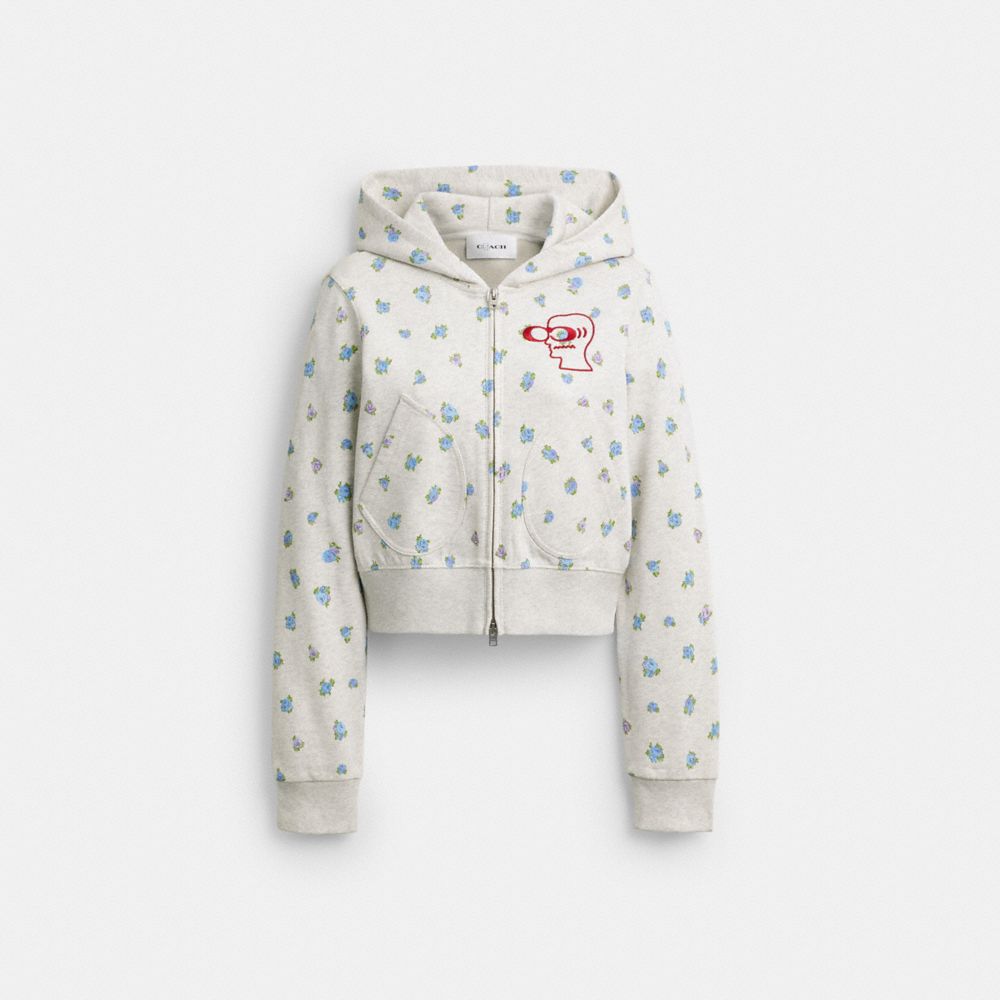 Coach Brain Dead Shrunken Floral Print Hoodie In White