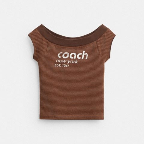 Женские футболки Coach Striped Wide Neck T-Shirt In Organic Cotton