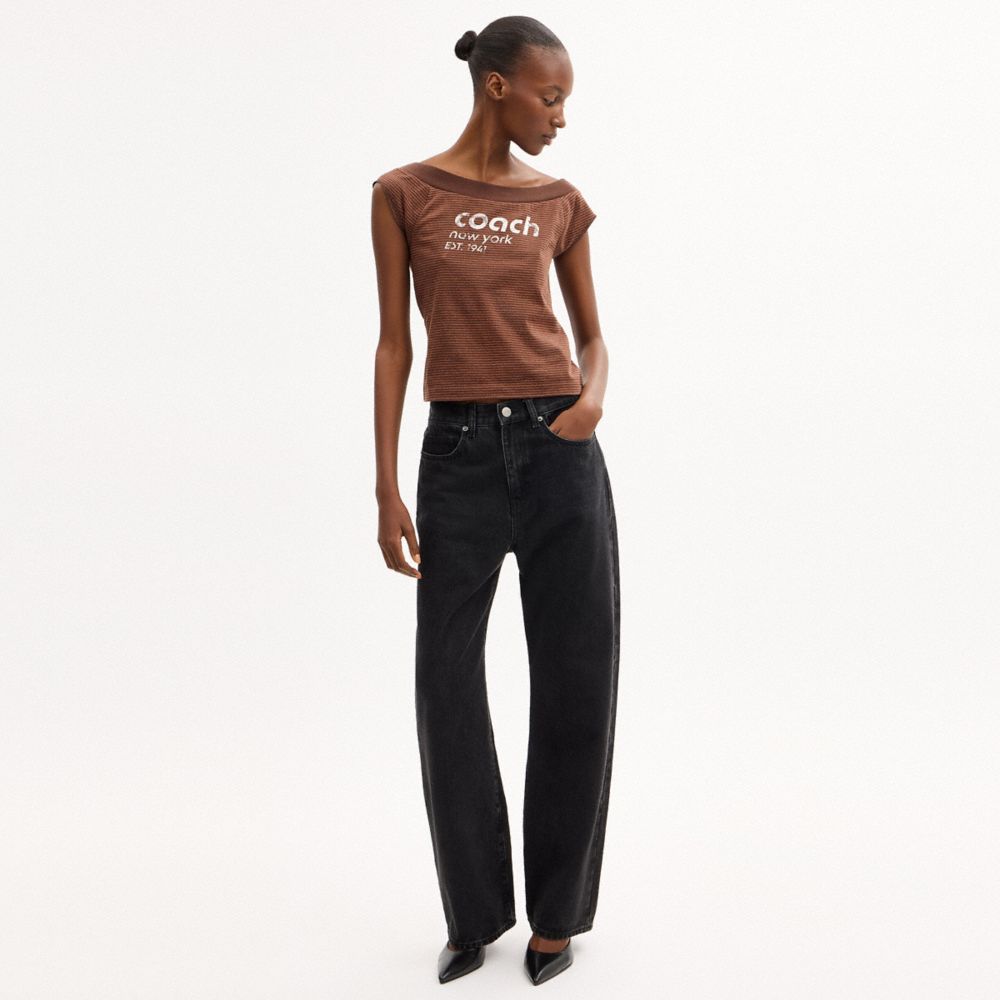 Женские футболки Coach Striped Wide Neck T-Shirt In Organic Cotton — фото 2