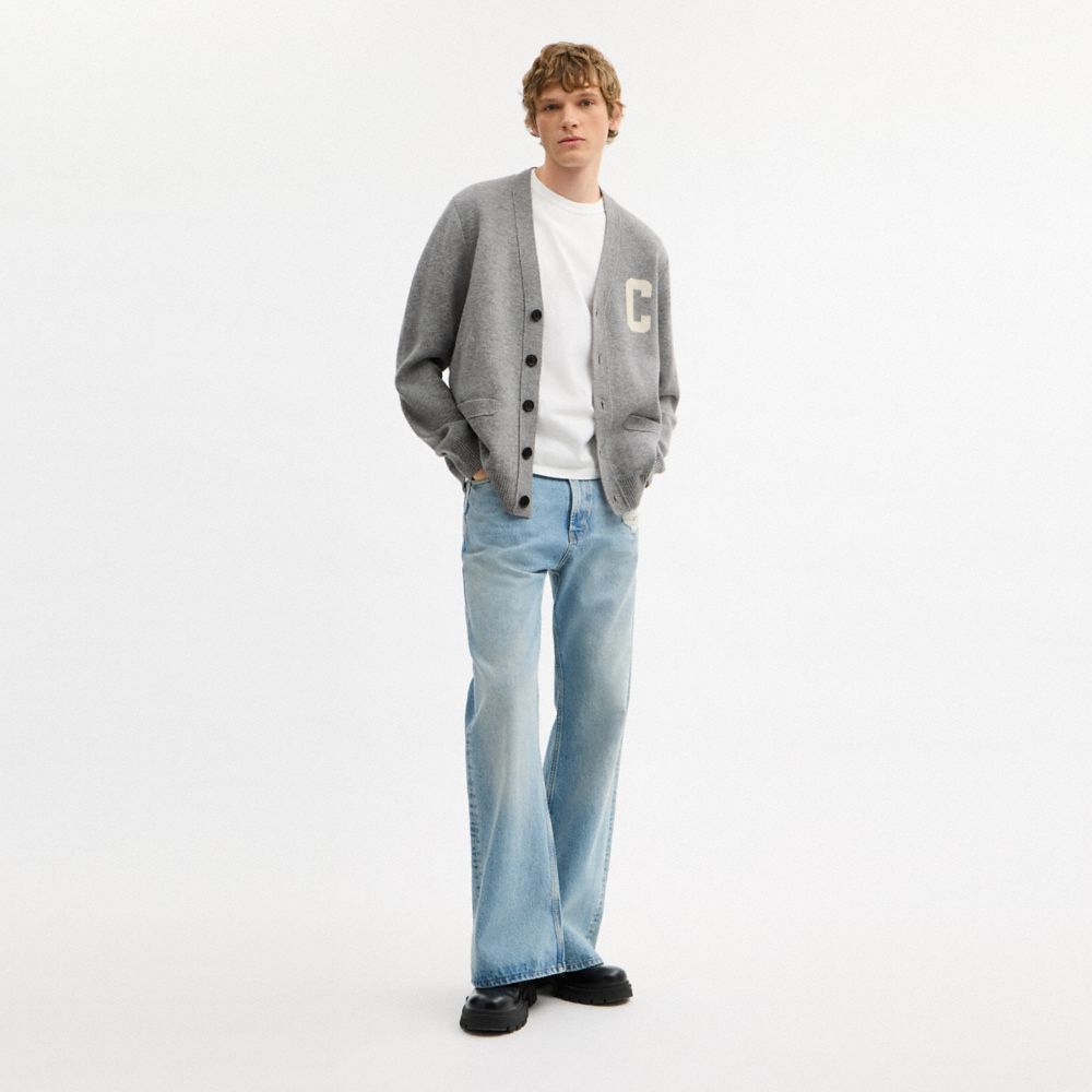 COACH®,Coach Cardigan,Cotton,Soft Wool,Lining Wool,Cotton Knit,Cashmere Blend,Cashmere,Wool,Cardigan,Logo,Casual,Gray,Scale View