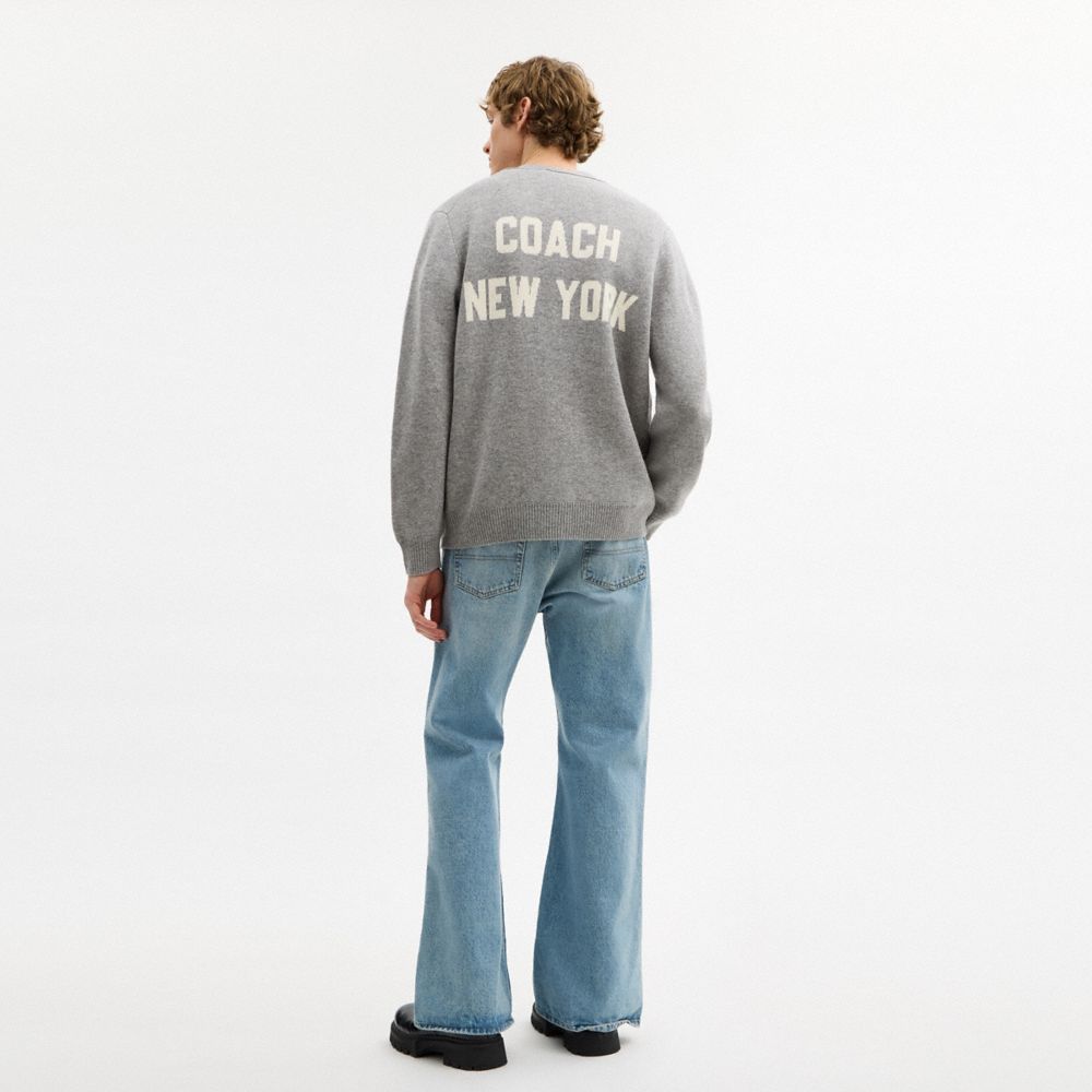 COACH®,Coach Cardigan,Cotton,Soft Wool,Lining Wool,Cotton Knit,Cashmere Blend,Cashmere,Wool,Cardigan,Logo,Casual,Gray,Scale View