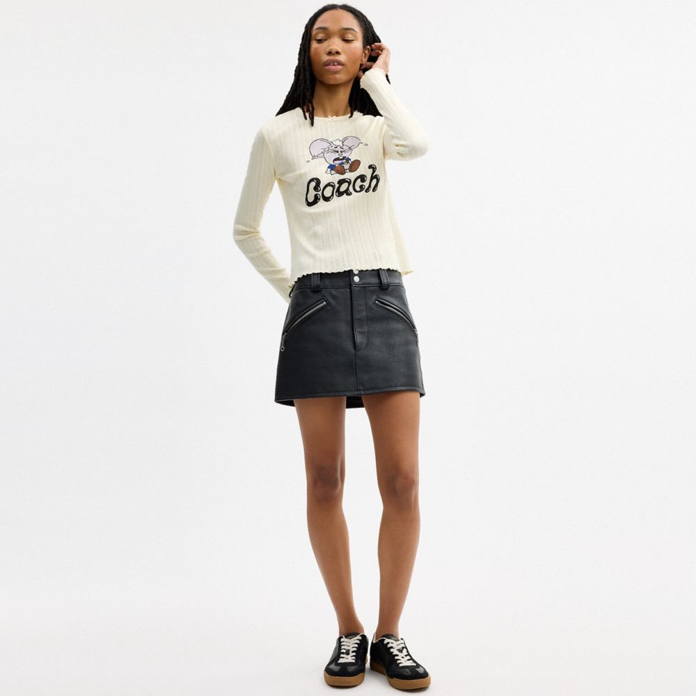 Женские топы Coach | Brain Dead Kachi Mouse Graphic Long Sleeve Pointelle Top — фото 2