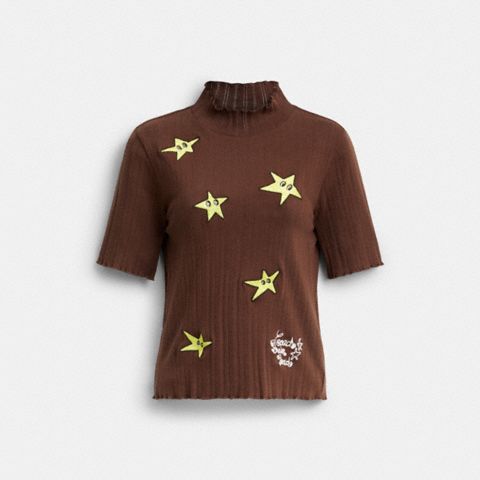 Женские топы Coach | Brain Dead Graphic Pointelle Mockneck Top
