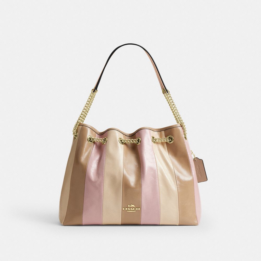 COACH®,Evelyn Shoulder Bag With Striped Patchwork,,Front View