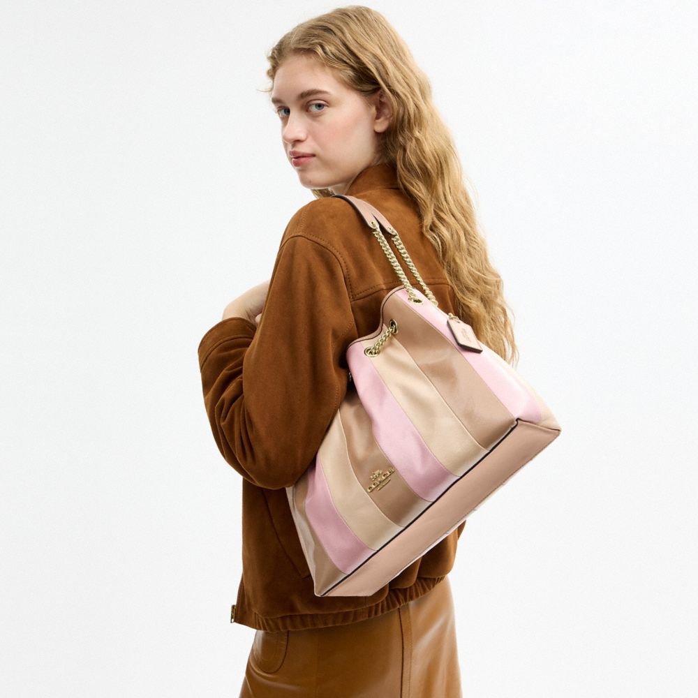 COACH®,Evelyn Shoulder Bag With Striped Patchwork,,Detail View