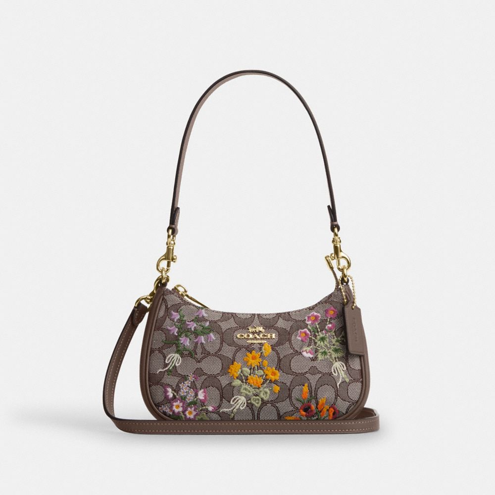 COACH®,Teri Mini Crossbody Bag In Signature Jacquard With Floral Embroidery,,Front View