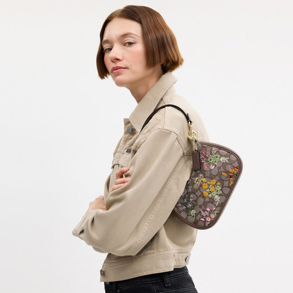 COACH®,Teri Mini Crossbody Bag In Signature Jacquard With Floral Embroidery,,Detail View