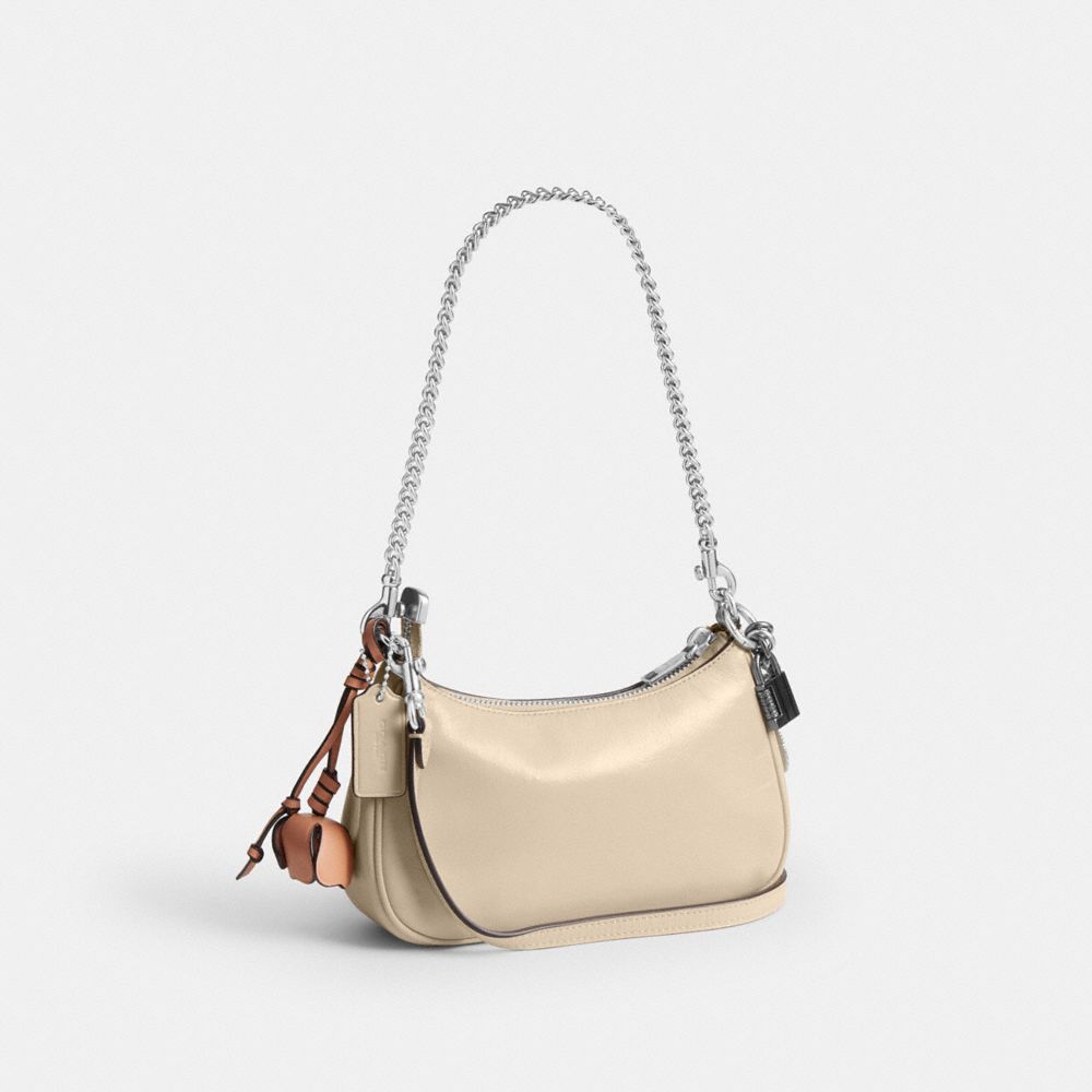 COACH®,Teri Mini Crossbody Bag With Charms,Recycled Polyester,Leather,Shoulder Bag,Metal,3D Embellishment,Pendant,Logo,Lin...,Beige,Angle View