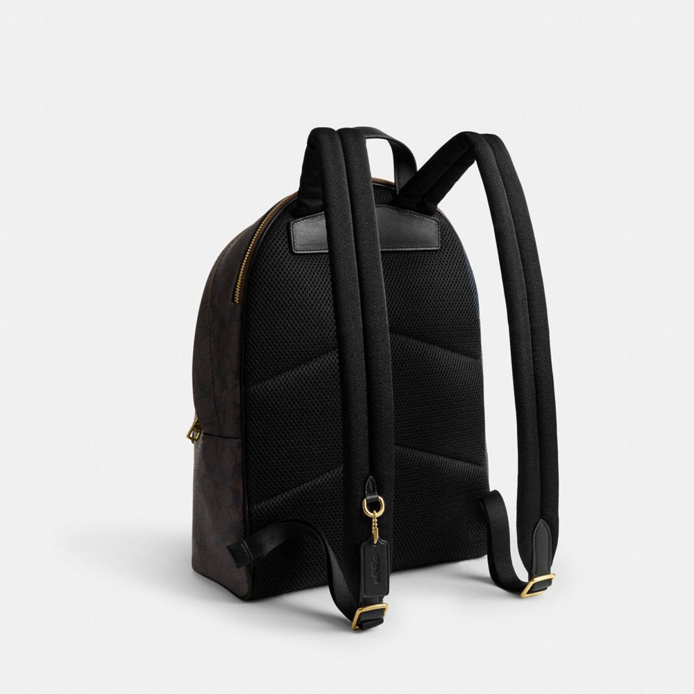 COACH®,Taylor Small Backpack In Signature Canvas,Recycled Polyester,Canvas,Backpack,Logo,Metal,Adjustable,Gold Metal,Casual,Black,Angle View