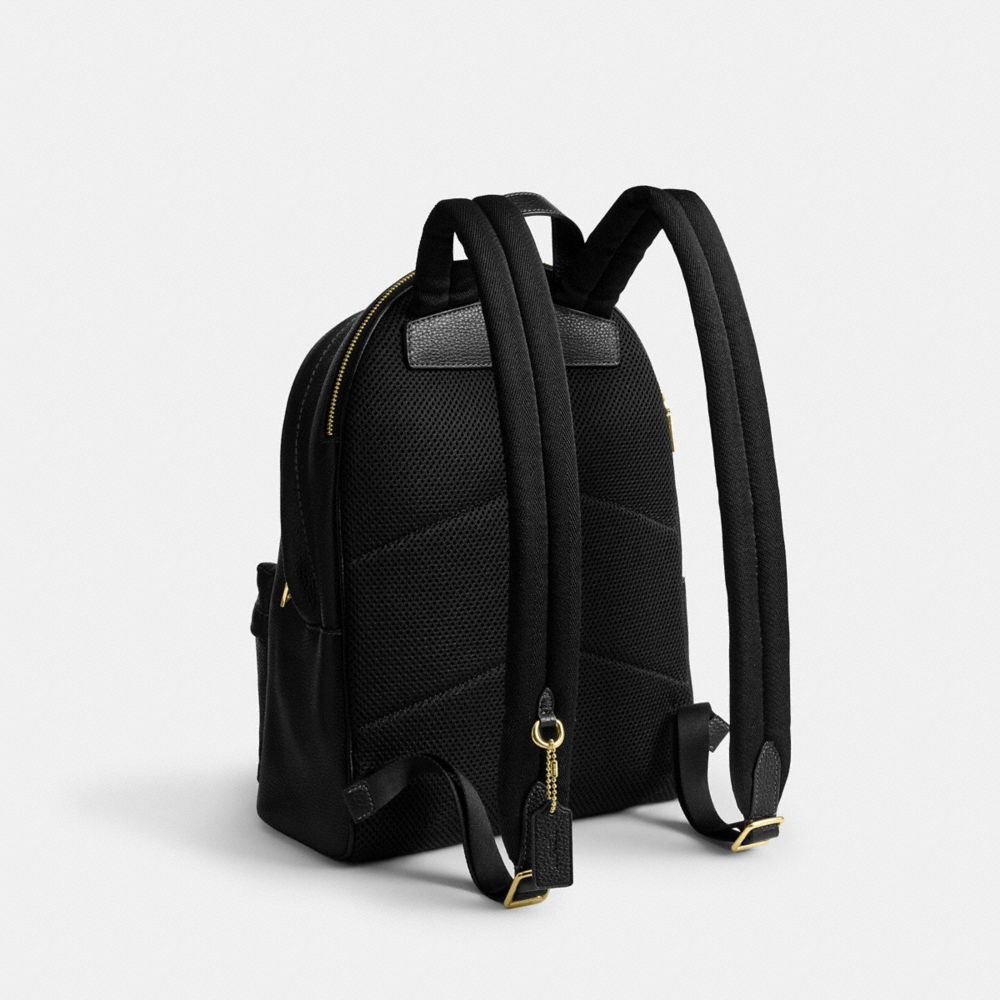 COACH®,Taylor Small Backpack,Leather,Polyester,Lining Recycled Polyester,Recycled Polyester,Backpack,Logo,Metal,Padded,Lin...,Black,Angle View