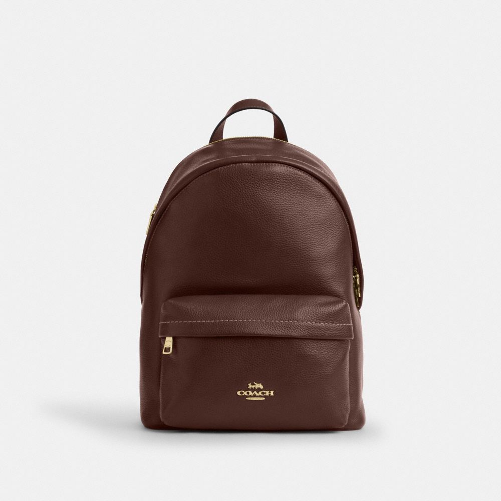COACH®,Taylor Small Backpack,Leather,Polyester,Lining Recycled Polyester,Recycled Polyester,Backpack,Logo,Metal,Padded,Lin...,Brown,Front View