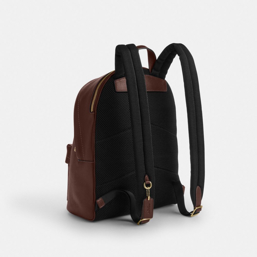 COACH®,Taylor Small Backpack,Leather,Polyester,Lining Recycled Polyester,Recycled Polyester,Backpack,Logo,Metal,Padded,Lin...,Brown,Angle View