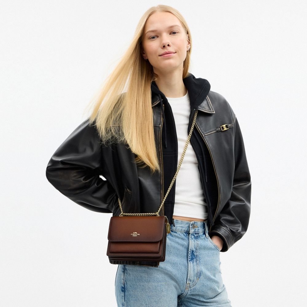 COACH®,Mini Klare Crossbody Bag,Leather,Recycled Polyester,Crossbody,Logo,Metal,Compact,Adjustable,Day Party,Brown