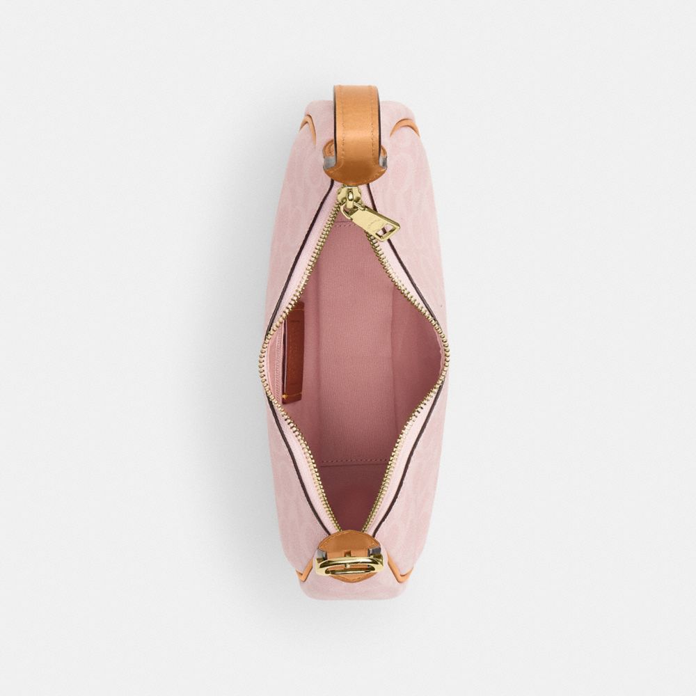 COACH®,Emily Shoulder Bag In Signature Canvas With Charms,Recycled Polyester,Leather,Canvas,Shoulder Bag,Metal,Piping,Logo...,Pink,Inside View,Top View