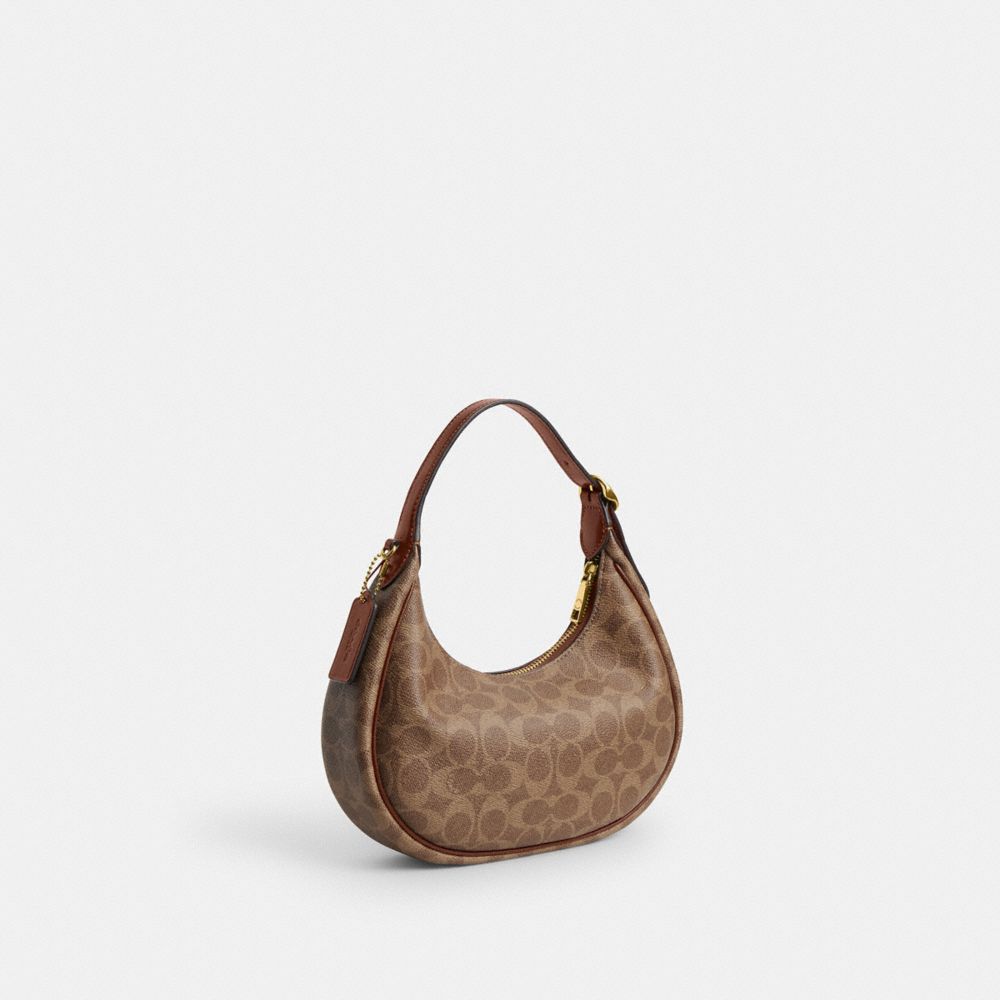 COACH®,Emily Shoulder Bag In Signature Canvas,Leather,Recycled Polyester,Canvas,Shoulder Bag,Metal,Pendant,Piping,Logo,Sus...,Brown,Angle View
