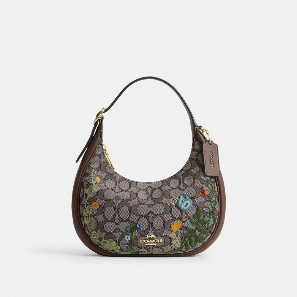 COACH®,Emily Shoulder Bag In Signature Jacquard With Floral Embroidery,,Front View