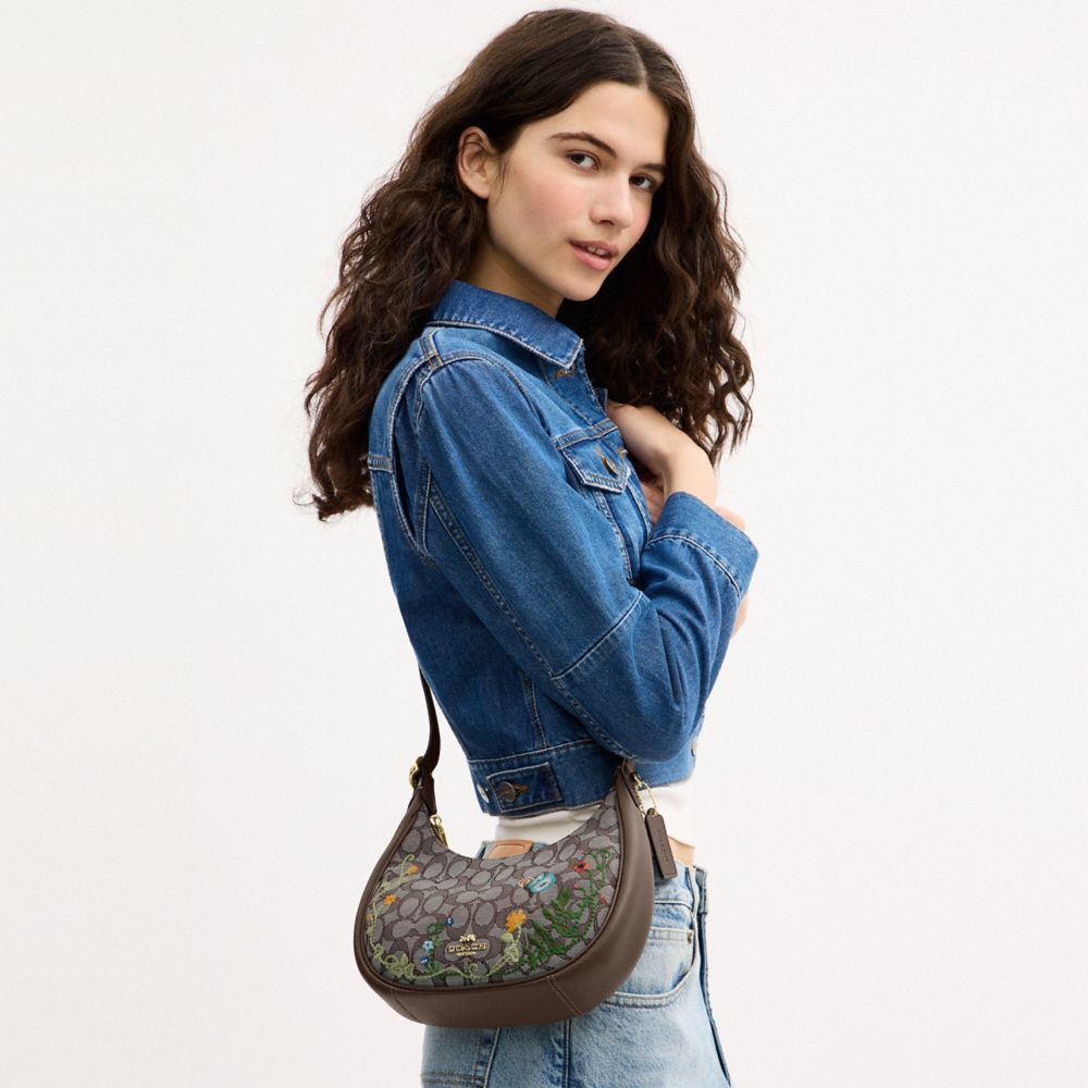 COACH®,Emily Shoulder Bag In Signature Jacquard With Floral Embroidery,