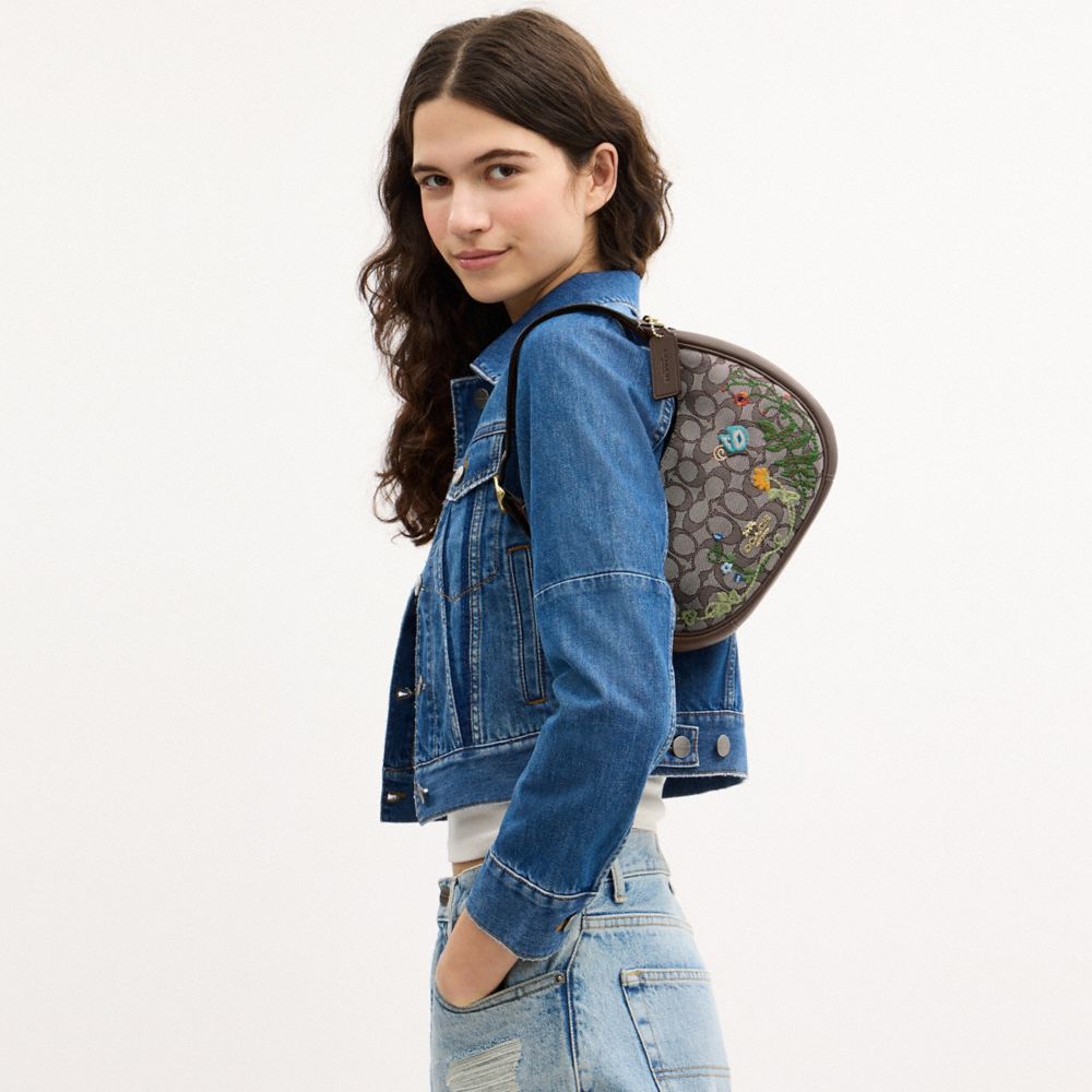 COACH®,Emily Shoulder Bag In Signature Jacquard With Floral Embroidery,,Detail View