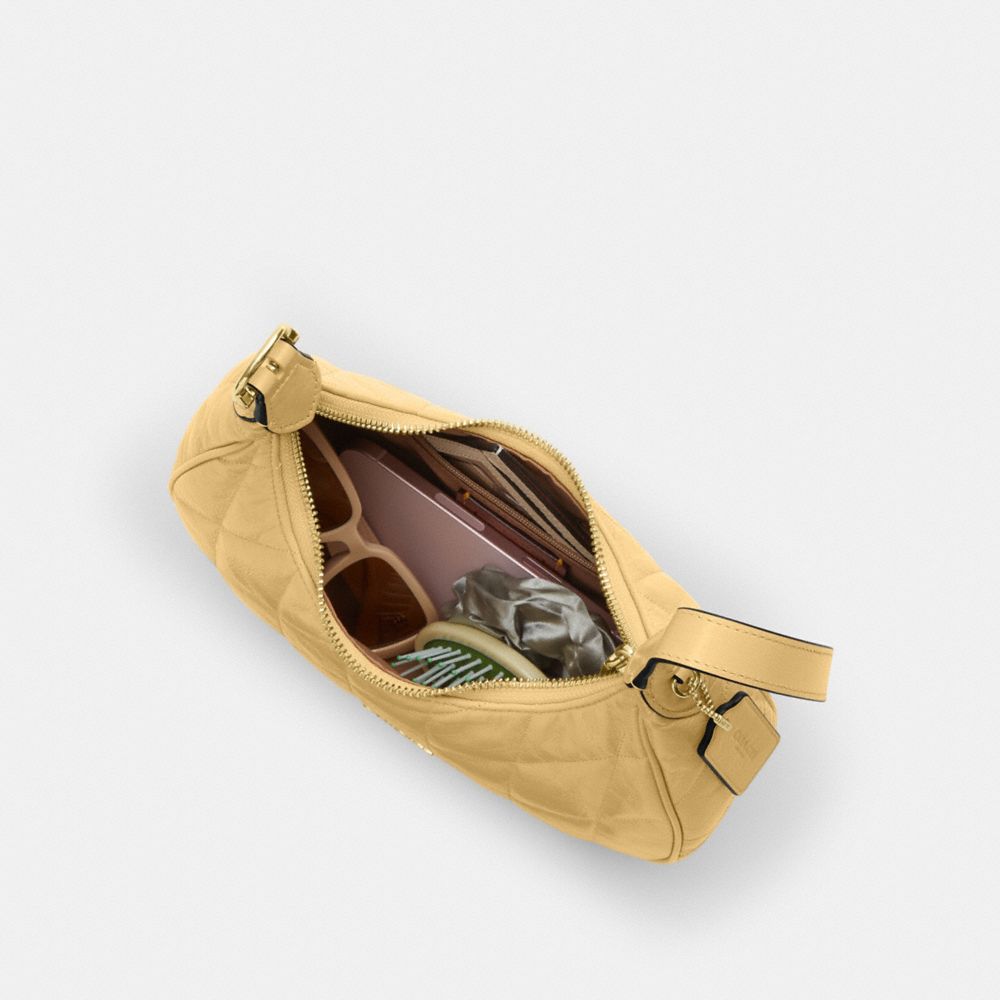 COACH®,Emily Shoulder Bag With Quilting,Recycled Polyester,Leather,Hobo,Pendant,Metal,Sustainable,Adjustable,Gold Metal,Da...,,Inside View,Top View