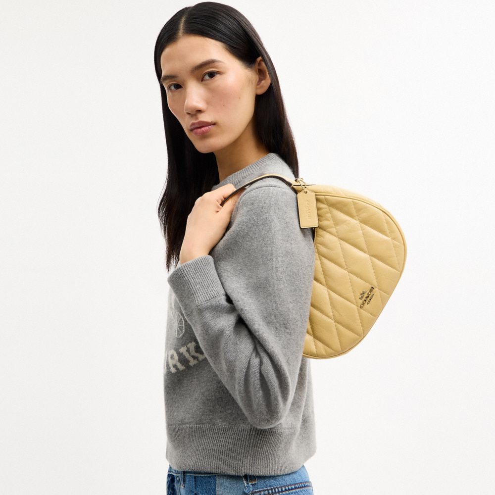 COACH®,Emily Shoulder Bag With Quilting,Recycled Polyester,Leather,Hobo,Pendant,Metal,Sustainable,Adjustable,Gold Metal,Da...,Beige