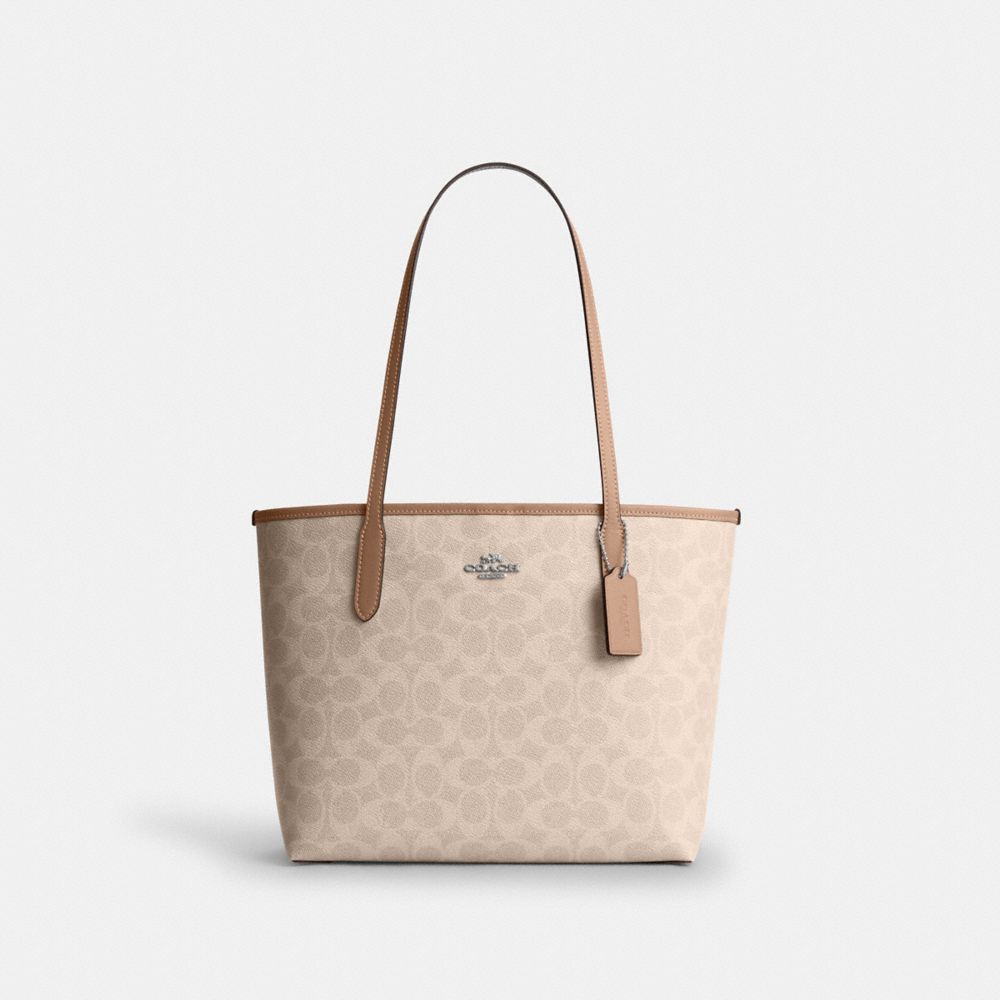 COACH®,Medium City Tote Bag In Signature Canvas,,Front View