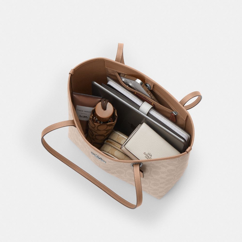 COACH®,Medium City Tote Bag In Signature Canvas,,Inside View,Top View
