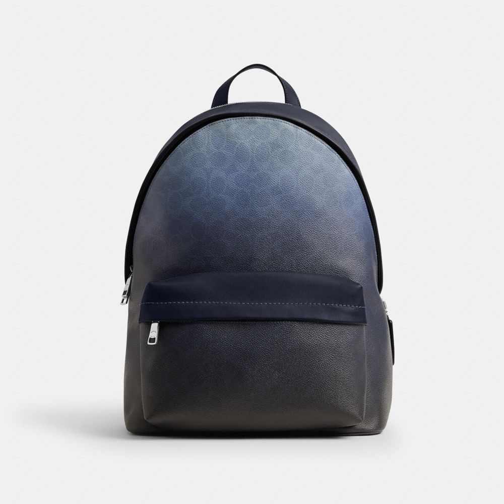 COACH®,Taylor Backpack In Ombre Signature Canvas,Leather,Canvas,Recycled Polyester,Backpack,Logo,Suitcase Sleeve,Lined,Adj...,Navy,Front View