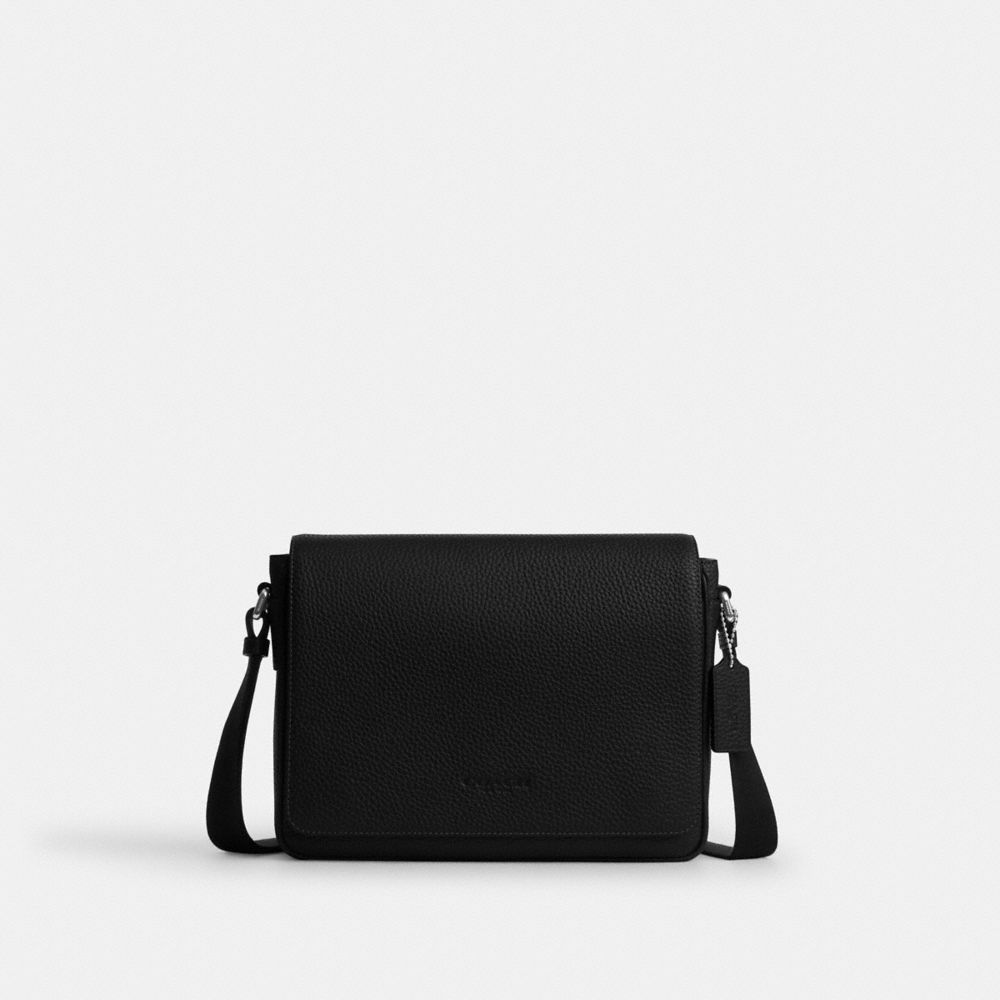 COACH®,Jack Messenger Bag,Recycled Polyester,Leather,Crossbody,Adjustable,Casual,Black,Front View
