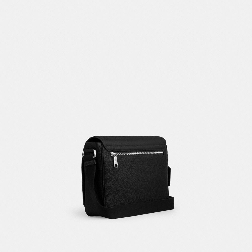 COACH®,Jack Messenger Bag,Recycled Polyester,Leather,Crossbody,Adjustable,Casual,Black,Angle View