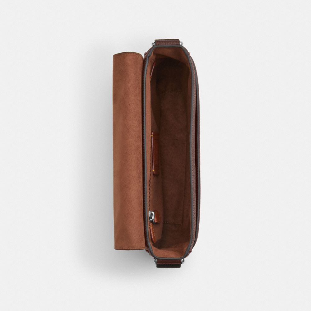 COACH®,Jack Messenger Bag,Recycled Polyester,Leather,Crossbody,Adjustable,Casual,Brown,Inside View,Top View