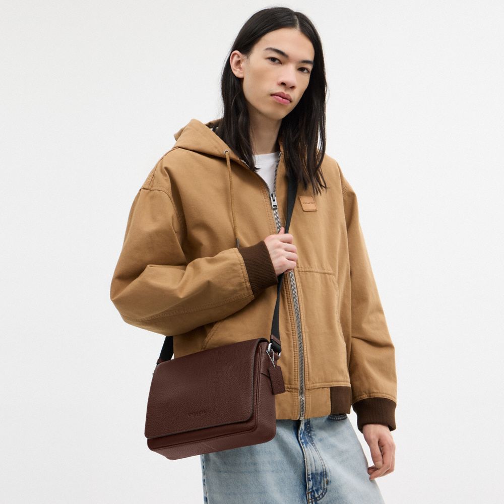 COACH®,Jack Messenger Bag,Recycled Polyester,Leather,Crossbody,Adjustable,Casual,Brown,Detail View