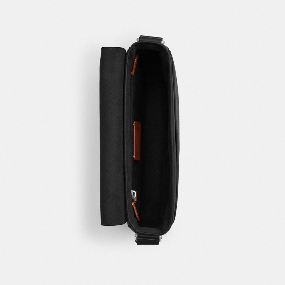 COACH®,Jack Messenger Bag In Signature Canvas,Leather,Recycled Polyester,Canvas,Crossbody,Logo,Lined,Adjustable,Casual,Multi Color,Inside View,Top View