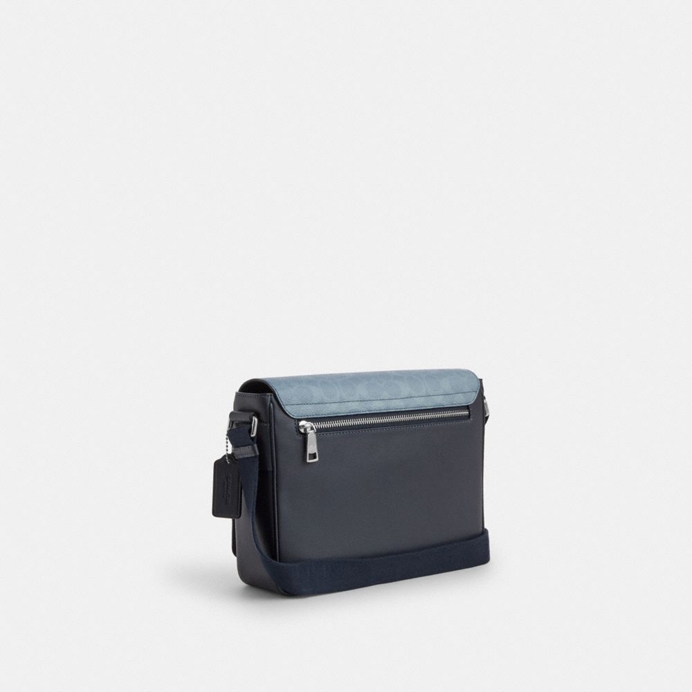 COACH®,Jack Messenger Bag In Ombre Signature Canvas,Canvas,Recycled Polyester,Leather,Crossbody,Logo,Casual,Multi Color,Angle View