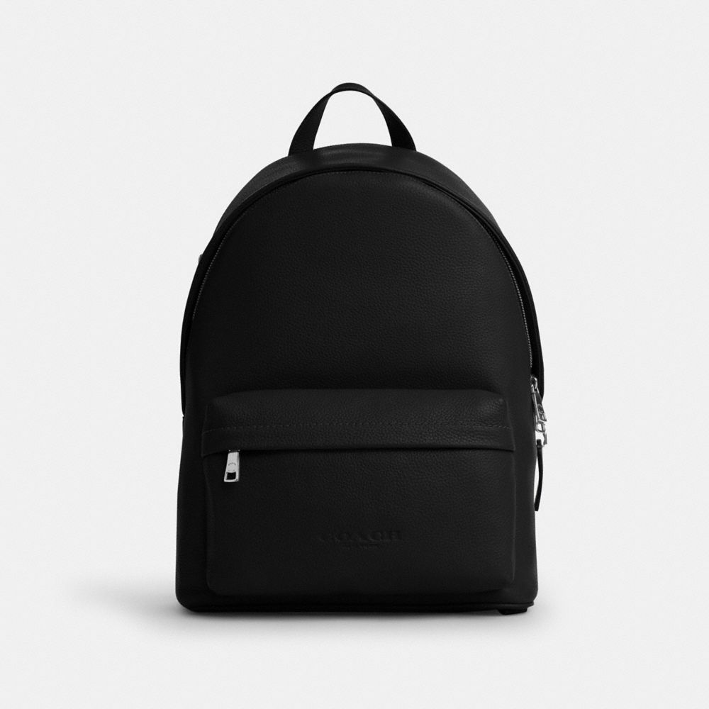 COACH®,Cuir galet,Argent/Noir,Front View