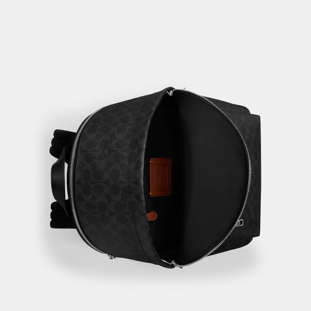 COACH®,Taylor Backpack In Signature Canvas,Canvas,Leather,Backpack,Logo,Suitcase Sleeve,Stain Resistant,Black,Inside View,Top View