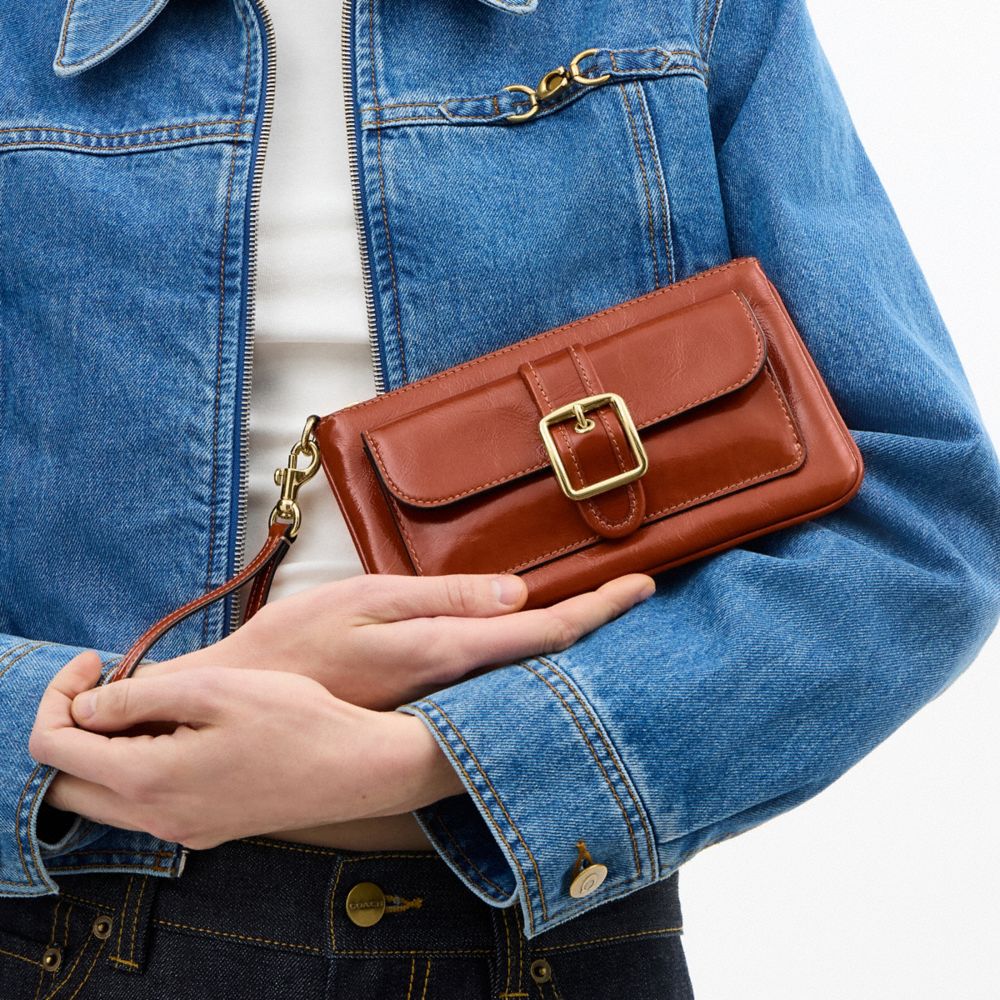 COACH®,Ashton Wristlet,Leather,Recycled Polyester,Pouch,Wristlet,Casual,Brown,Detail View